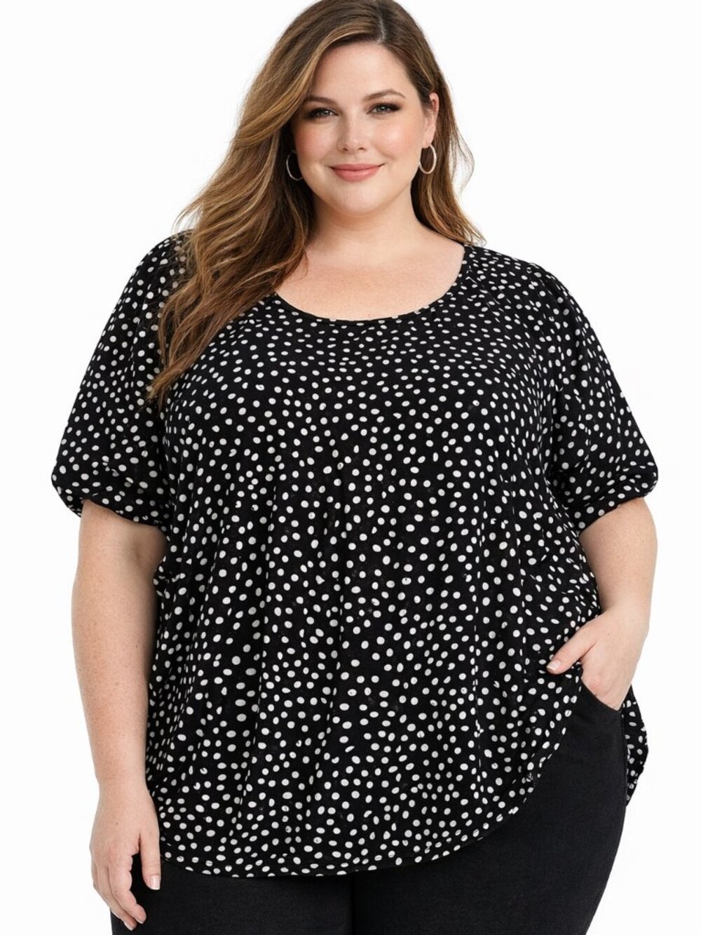 Torrid Black White Polka Dot Short Puff Sleeve Blouse Womens 3X NWT